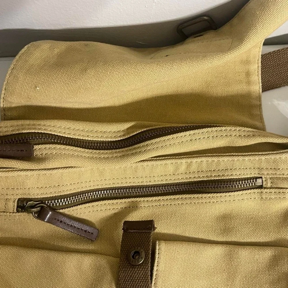 Tan canvas satchel messenger bag with adjustable strap